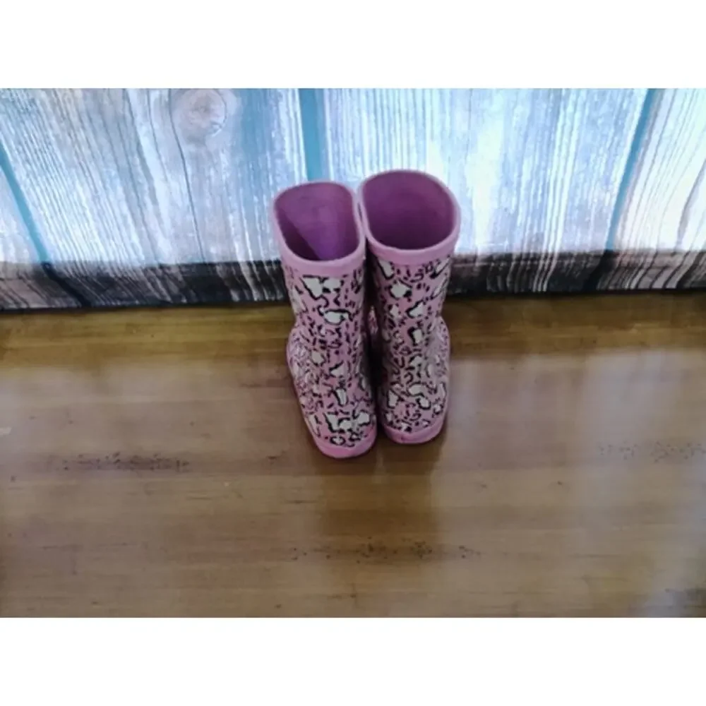 Hunter Girls Pink Leopard Print Pull-On Rain Boots‎ Size 7